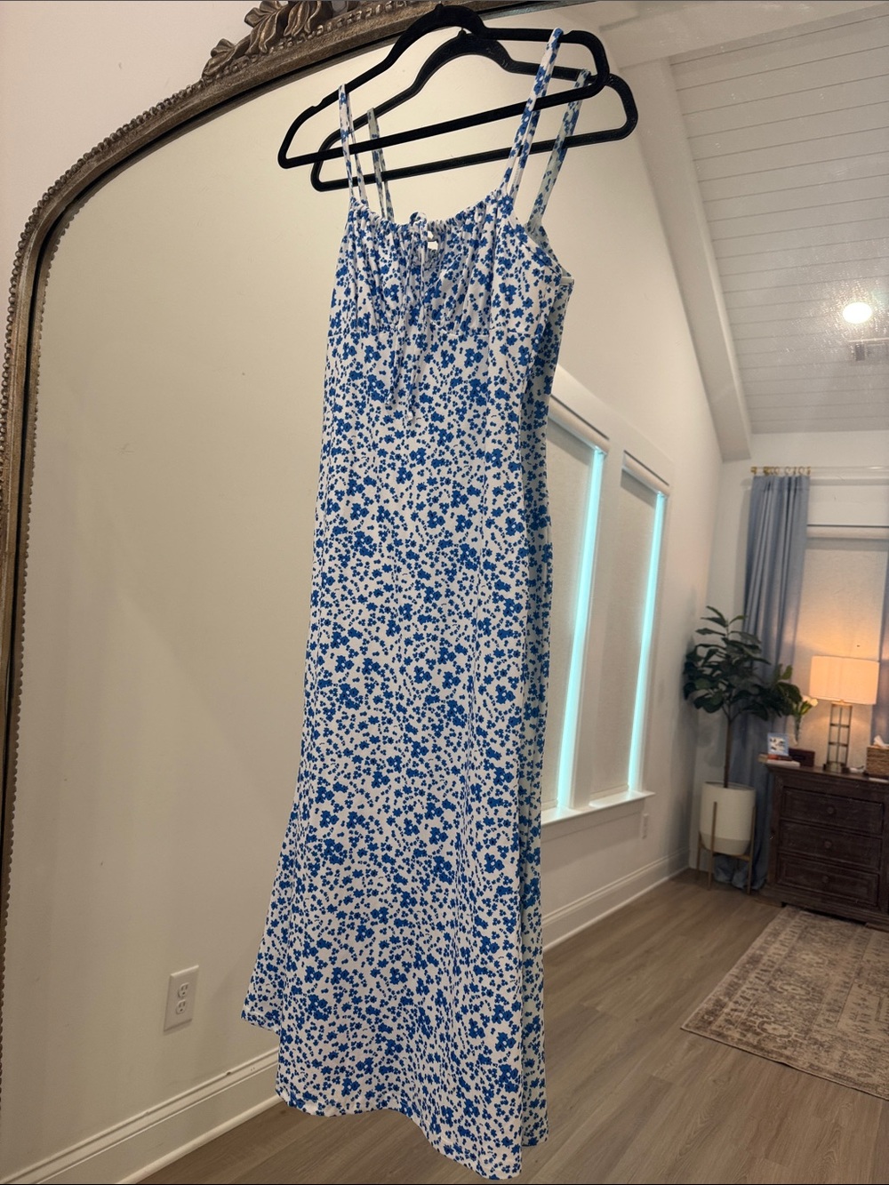Blue Floral Spaghetti Strap Maxi Dress